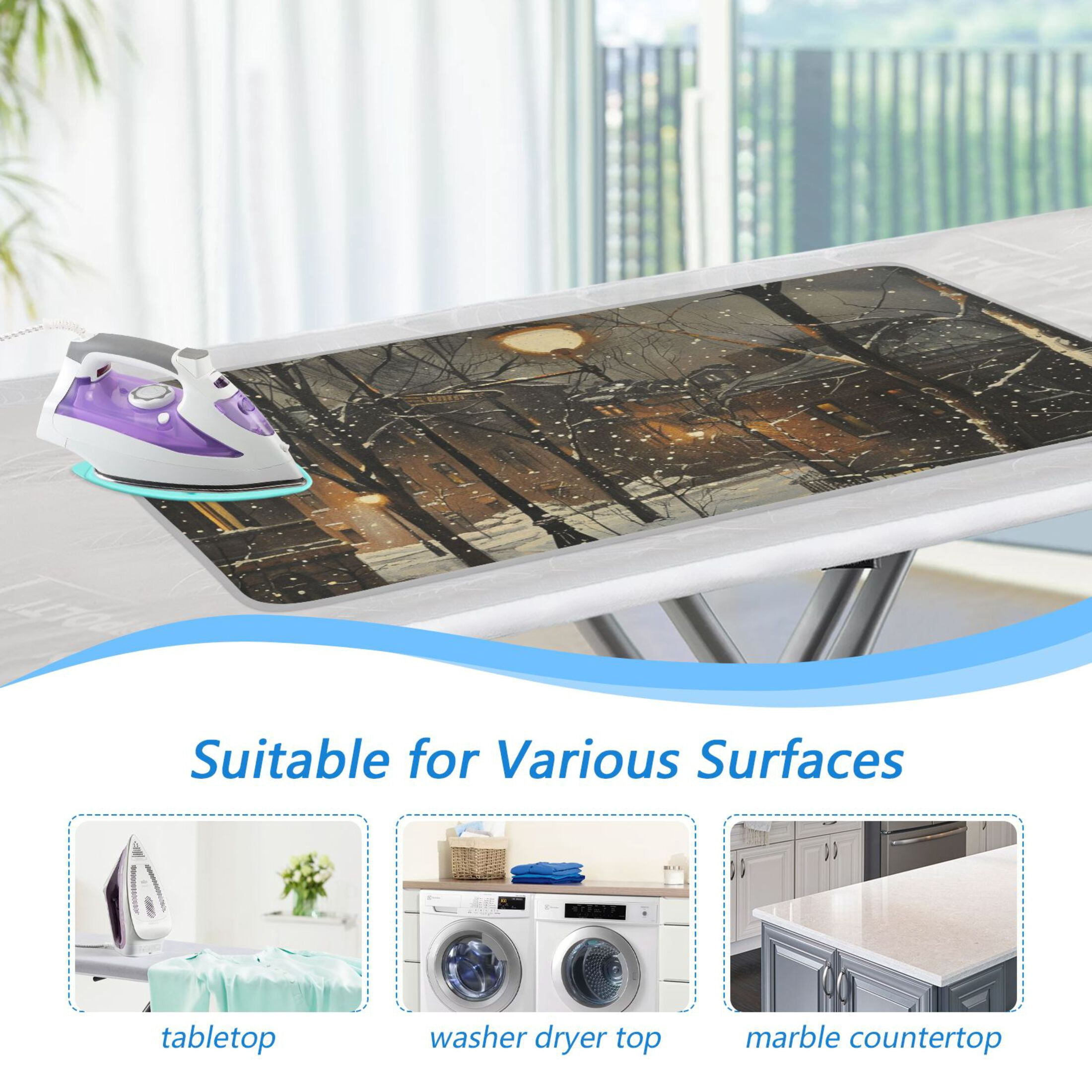 Street Light Trees Ironing Board Covers Heat Resistant Ironing Pad Mat Portable for Travel Washer Dryer Table