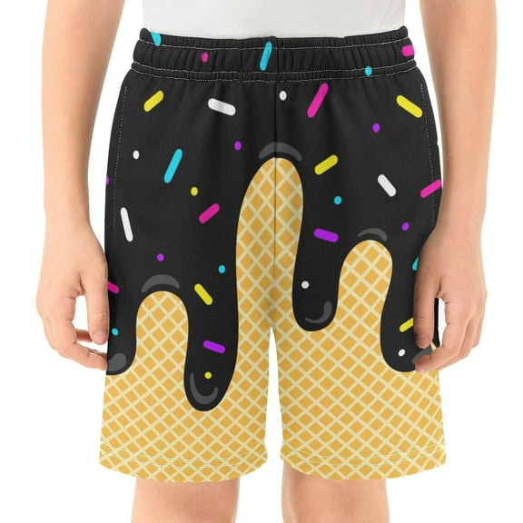 TQWQT Boys Swim Trunks Kids Ice Cream Shorts Size 10-12 Quick Dry Toddler Boys Bathing Suit Casual Drip for Boys Shorts with Pockets Black 5-6 Years