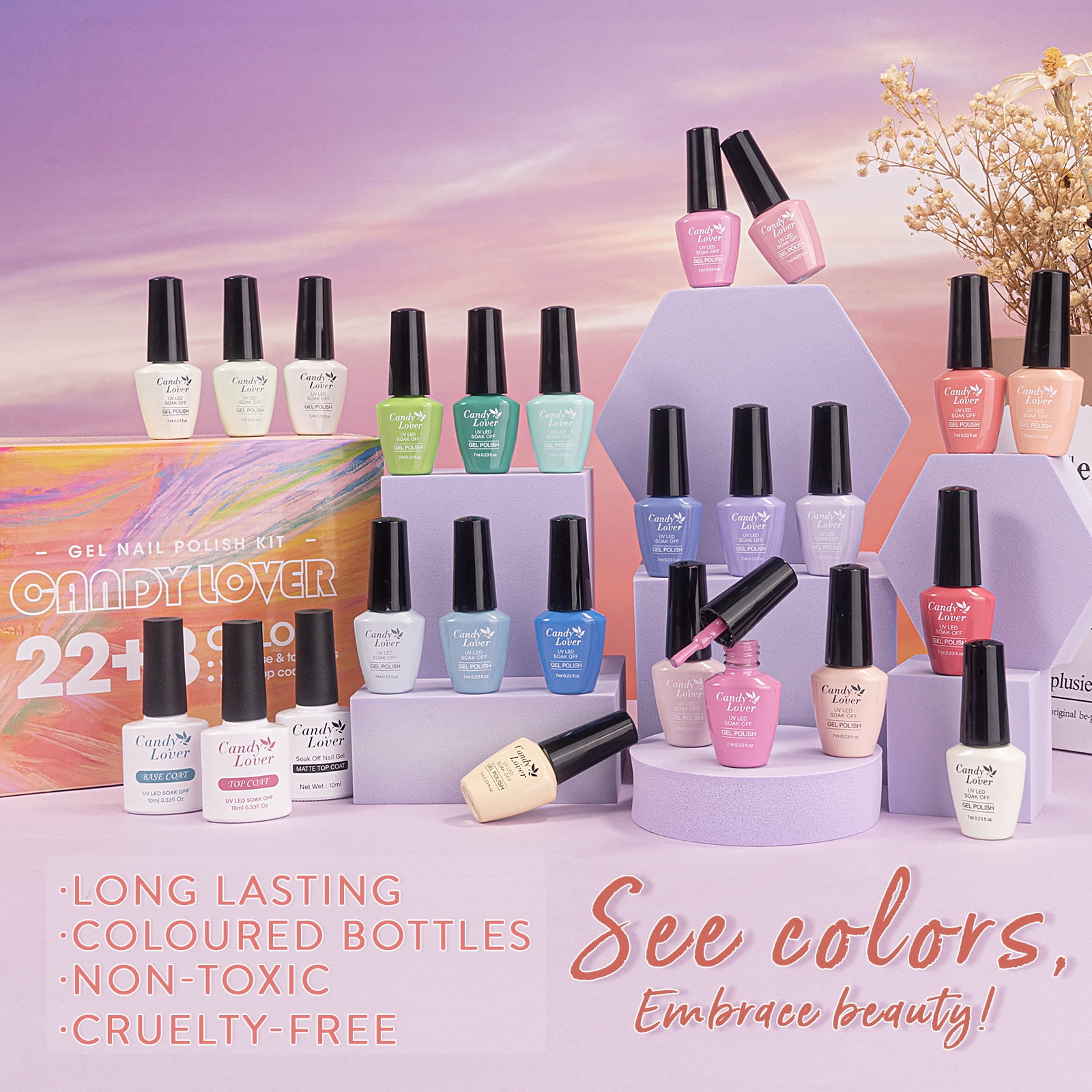 Candy Lover Gel Nail Polish Kit, 22 Colors Candy Macaron UV Gel Polish with Top Coat Base Coat Matte Coat, Gel Nail Polish Set Gift for Girls Women DIY Manicure