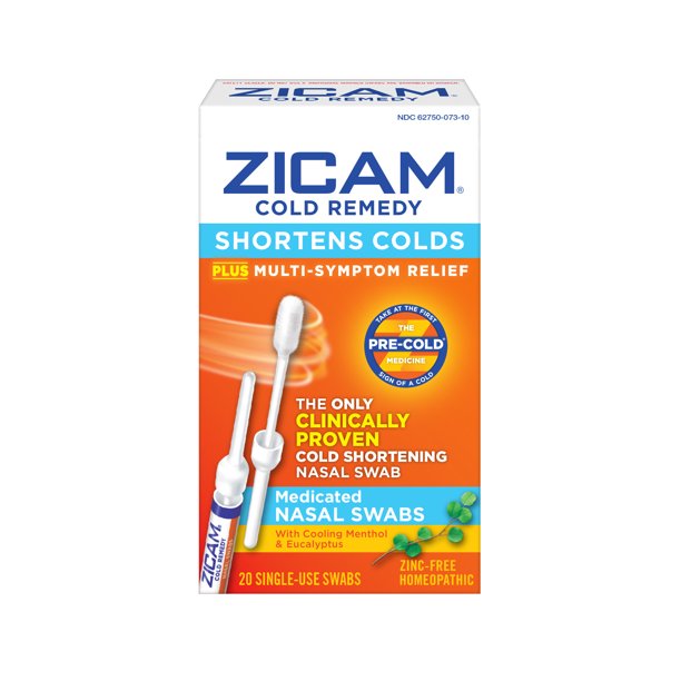 Zicam Cold Remedy Cold Shortening Medicated Nasal Swabs ZincFree 20ct