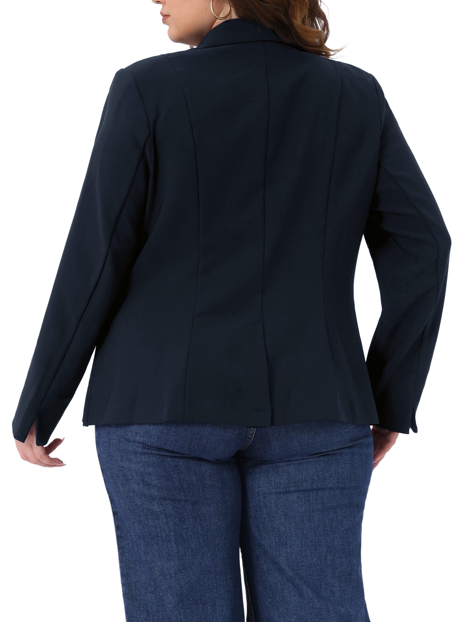 DARING DIVA Women's Plus Casual Long Sleeve Notched Lapel Business Blazer 1X Dark Blue