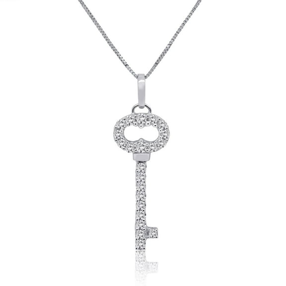 MyDiamondBox 1/3 CTTW Sterling Silver White Diamond key necklace pendant