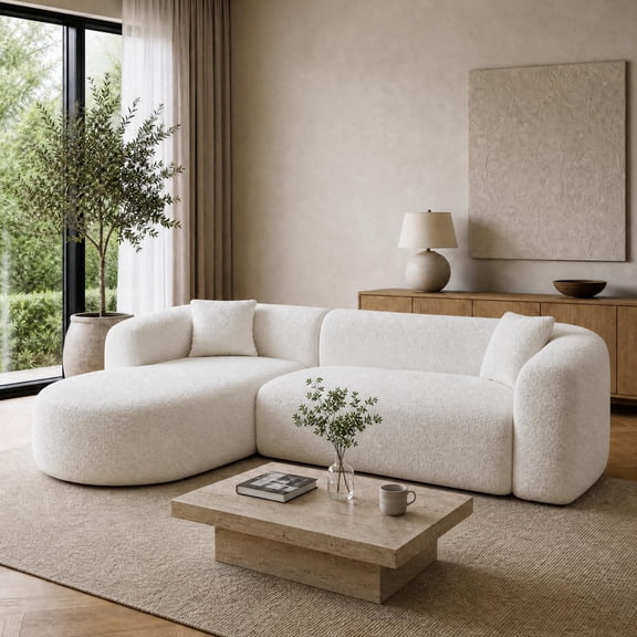 109.4" Modern Curved Back Modular Sectional Sofa, Chenille L-Shape Boneless Cloud Couch with 2 Throw Pillows, Beige