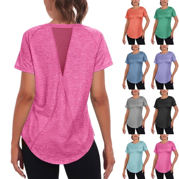 Aboser Workout Tops for Women Summer Short Sleeve T Shirts Breathable Mesh Back Tees Athletic Quick Dry Tees Gym Running Yoga Top Moisture Wicking Sports Tee Shirt Hot Pink S