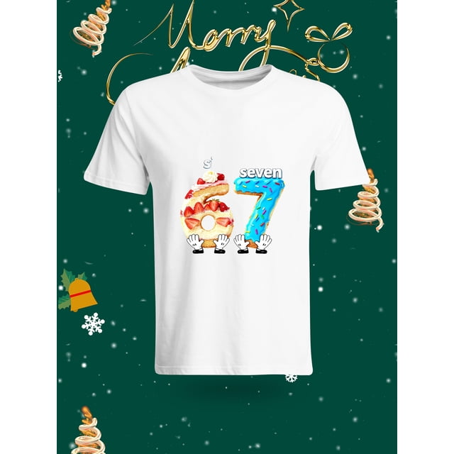 Funny 67 Number Christmas Element Printed Unisex T-Shirt Fashion Casual Top with Festive Atmosphere