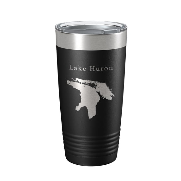 Lake Huron Map Tumbler Travel Mug Insulated Laser Engraved Coffee Cup Michigan Ontario 20 oz Black