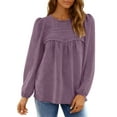 thumbnail image 3 of UVN Fall Shirts for Women Long Sleeve Blouses Ladies Crewneck Lace Crochet Tops Dressy Chiffon Blouses, 3 of 9