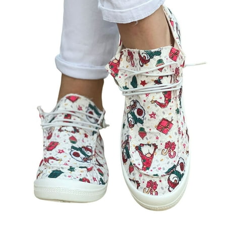 

Low Top Christmas Canvas Sneaker Odor-proof and Shock-absorbing Gift for Girlfriend Women Lover 39 White Christmas Gift Boat Shoes
