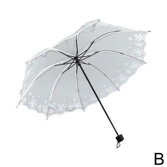 NEW_Manual white like summer flowers (B)$Transparent umbrella female folding umbrella manual black like summer flowers