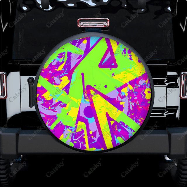 Colored Square Spiral Pattern Polyester Universal Spare Wheel Tire Cover Wheel Covers for Trailer RV SUV Truck Camper