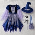 thumbnail image 3 of Halloween Witch Cosplay Costume Set,Star‑Print Witch Gown With Pointed Hat Magic Wand And Candy Bag,Complete Outfit For Masquerade Themed Party Stage Performance.L, 3 of 8