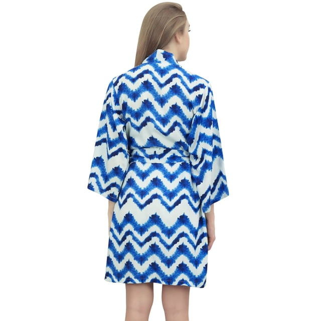 Bimba Robe de Maternité Bleue Imprimée Shibori pour Mamans avec Ceinture Couvre-Maillot Vêtement de Nuit-16