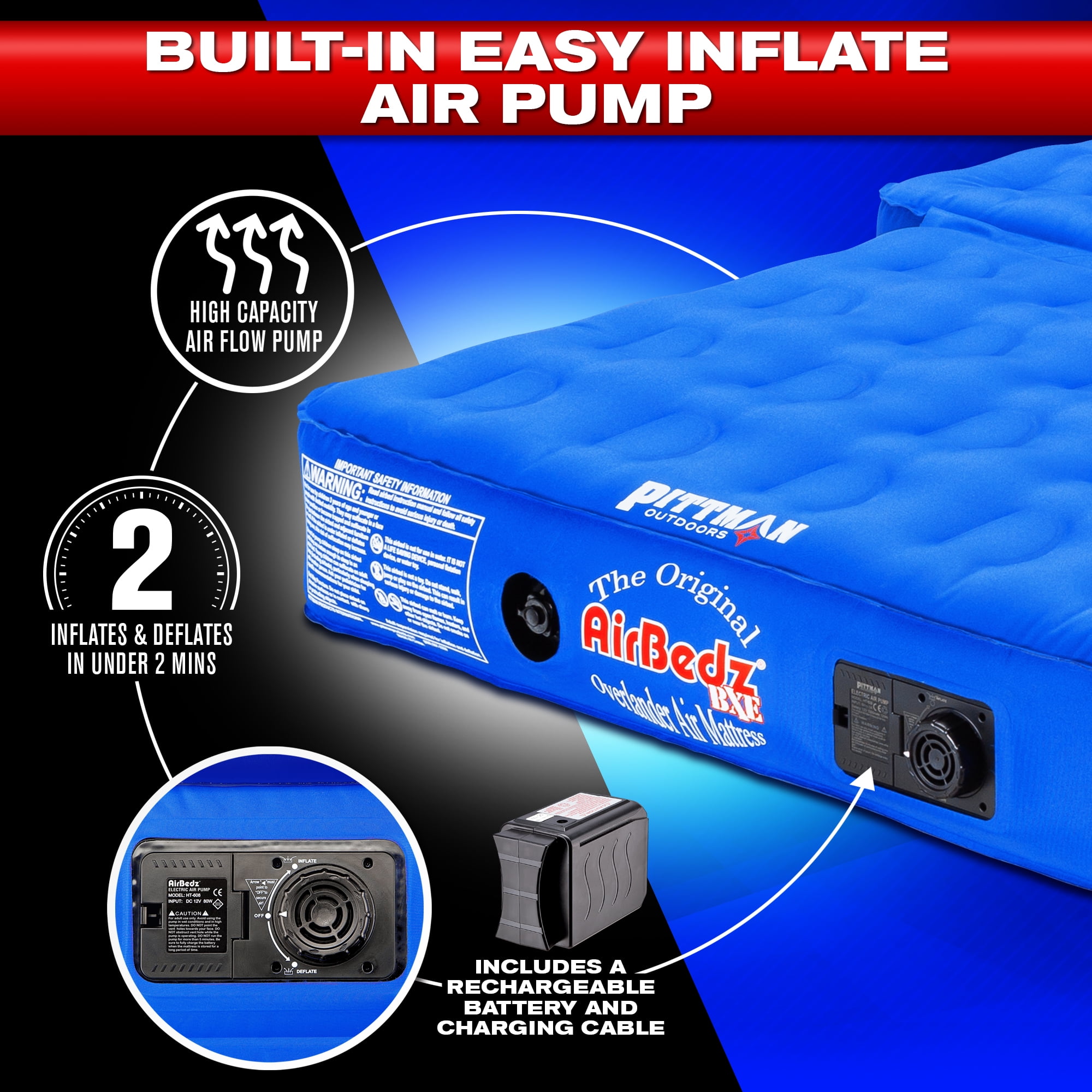 Pittman Outdoors Ford Bronco Air Mattress with Built in Pump 1 Piece Camping Bed - Custom Fit Ford Bronco Mattress