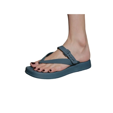 

Lacyhop Womens Slide Sandal Slip On Flip Flops Beach Thong Sandals Indoor Outdoor Adjustable Shoes Stylish Strap Buckle Slides Gray Blue 5