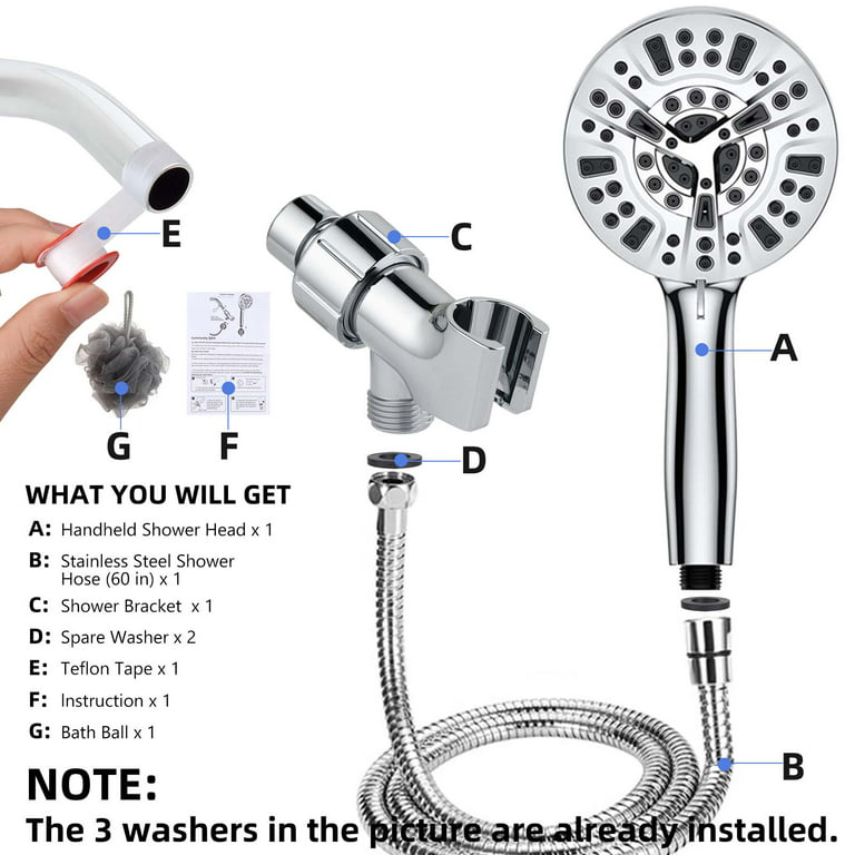 Detachable Handheld Shower head with Long Hose Combo, Apartment must haves  High Pressure 10 Multifunctional Full Set Mode Wall Installed Rain  Showerhead Spray, Adjustable Bracket Built-in Clean Jet 