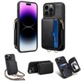 thumbnail image 1 of Nalacover for iPhone 14 Pro Crossbody Wallet Case for Women Men,Premium PU Leather Zipper Pocket ID Credit Card Slots Kickstand Phone Case with Removable Metal Shoulder Strap,Black, 1 of 15