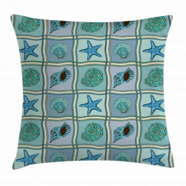 Starfish Decor Throw Pillow Cushion Cover, Marine Patchwork Inspired Pattern with Ropes Starfishes and Seashells Print, Decorative Square Accent Pillow Case, 20 X 20 Inches, Multicolor, by Ambesonne