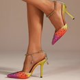 thumbnail image 2 of 2024 Rhinestone Color Pointy High Heels Women‘s Gradient Color Crystal Pumps Chain One-line Buckle Sandals Wedding Shoes FGS, 2 of 7