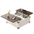 thumbnail image 2 of Farmhouse Lift Top Coffee Table with Storage, Wood Square Center Table with Charging Station&USB Ports, Living Room Central Table 4 grids Large Hidden Space, for Living Room, Bedroom, Home Office 2306, 2 of 11
