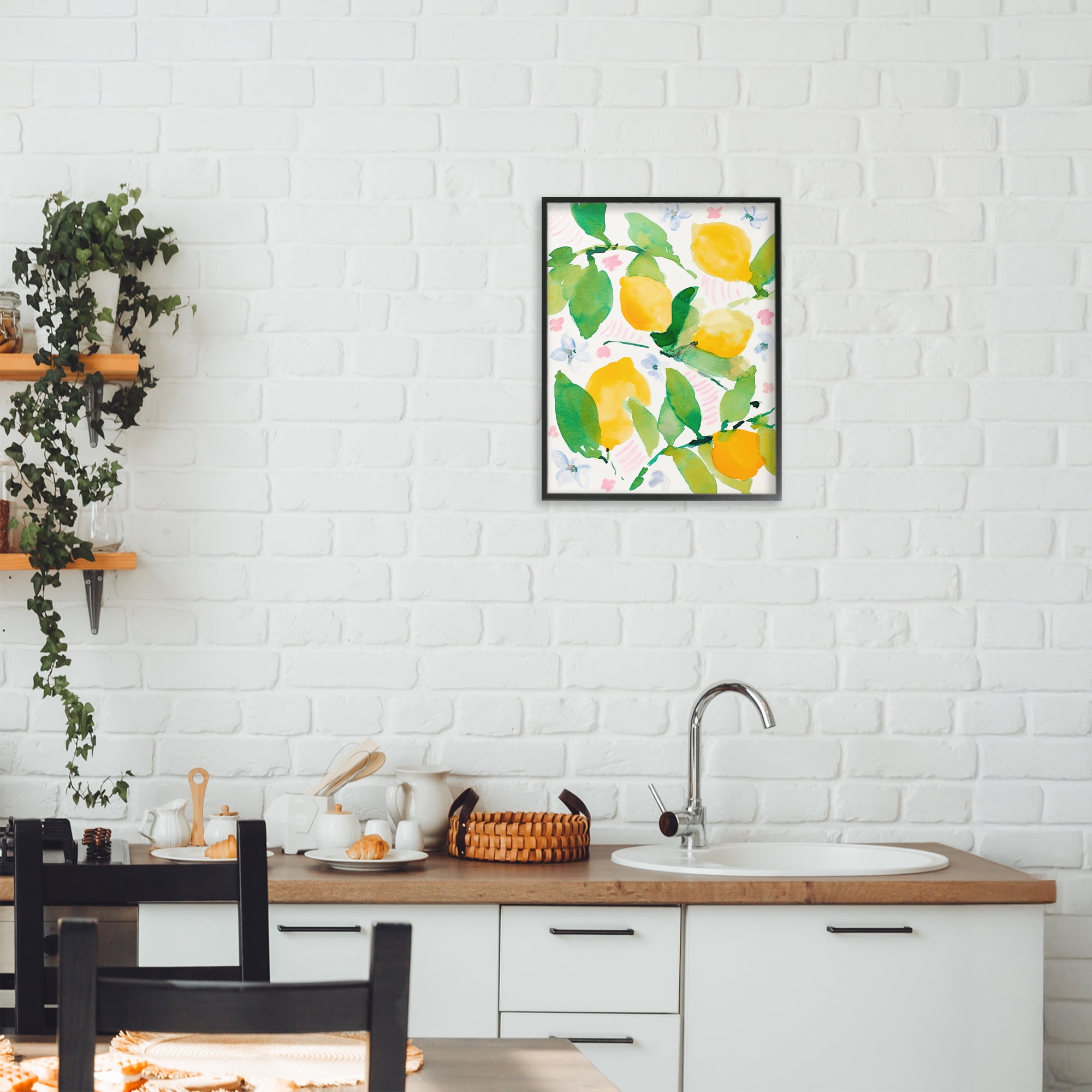 Stupell Industries Garden Lemons with Pastel Florals Black Framed Giclee Art, design by Lanie Loreth
