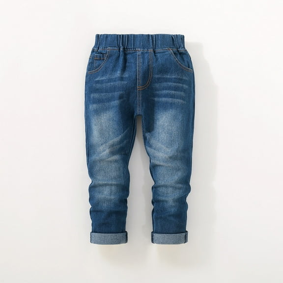 Boy's Baggy Cargo Jeans High Waist Floor Length Baggy Wide Leg Durable Quality Kids Boys Pull on Denim Pants with Flap Pocket for Boys