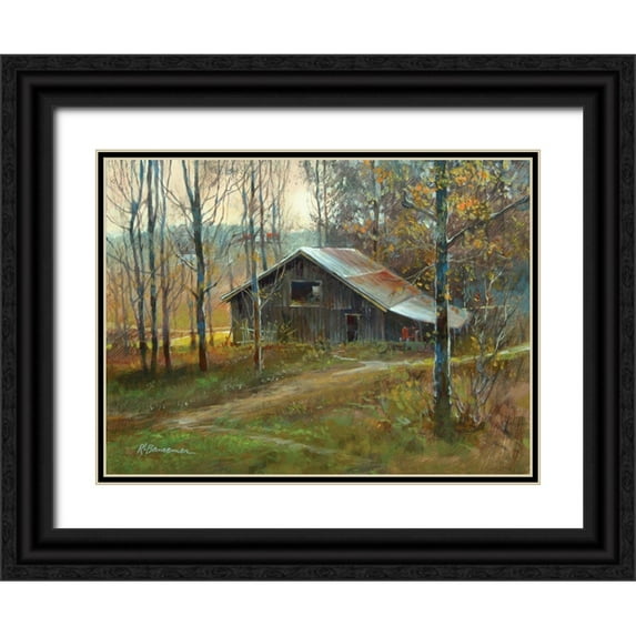 Bansemer, Roger 32x25 Black Ornate Wood Framed with Double Matting Museum Art Print Titled - Pinnacle Mountain Barn