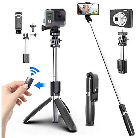Selfie Stick, Trépied Trépied Sans Fil Bluetooth 4 In1 et Monopodes  Universels pour Smartphones pour Caméras d'Action Gopro et Sportives Noir -  