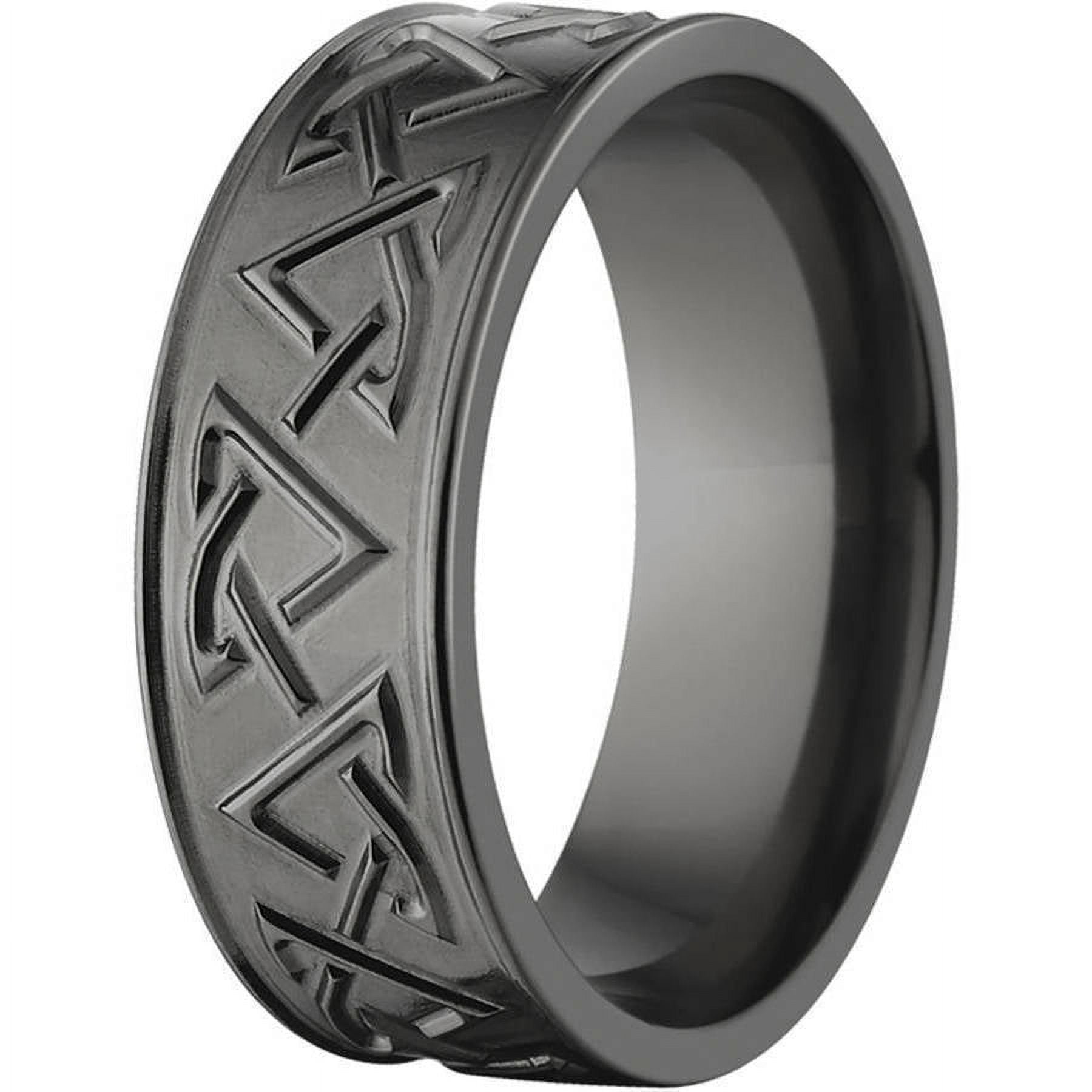 8mm Flat Black Zirconium Ring with a Milled Celtic Design