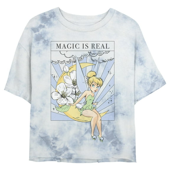 Junior's Peter Pan Tinker Bell Magic is Real Tarot Card Crop Graphic Tee White/Blue X Large