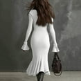 thumbnail image 6 of Women's Sweater Dress Knit Dress Long Sleeve Quarter Zip Bell Sleeve Fishtail Hem Bodycon Tight Dress for Winter,White,M, 6 of 6