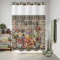 thumbnail image 6 of No Hook Shower Curtain, Spring Flowers Shower Curtains for Bathroom with See Through Top Window, Farmhouse Vintage Black Plaid Wood Grain Waterproof & Washable Bath Curtain Extra Long 72"x84", 6 of 9