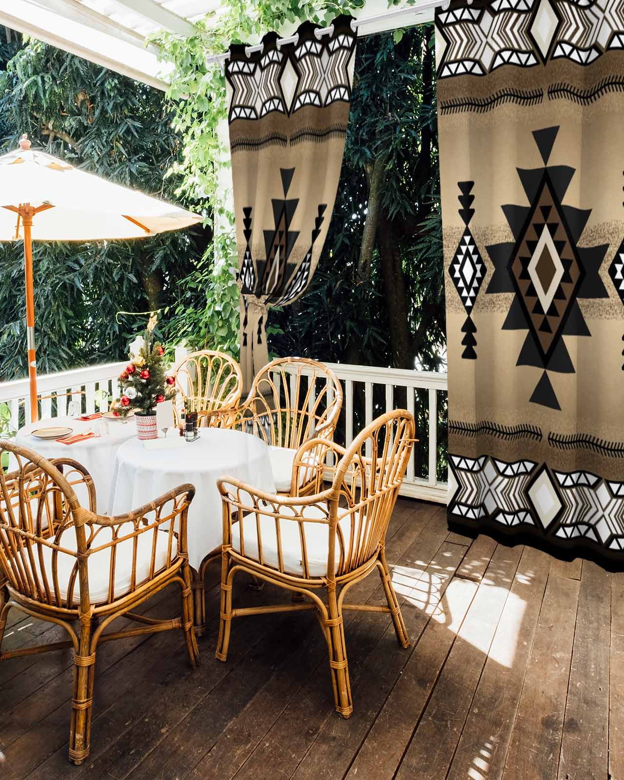 Brown Southwest Outdoor Curtains for Patio, Farmhouse Boho Aztec Geometric Neutral Privacy Drapes Grommet Waterproof Outside Curtains for Porch/Cabana/Balcony 54"x 108", 1 Panel