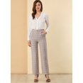 thumbnail image 3 of INSPIRE CHIC Pantalones a cuadros casuales para mujer, bolsillos, pierna recta, trabajo, oficina, pantalones Camello XS, 3 of 6