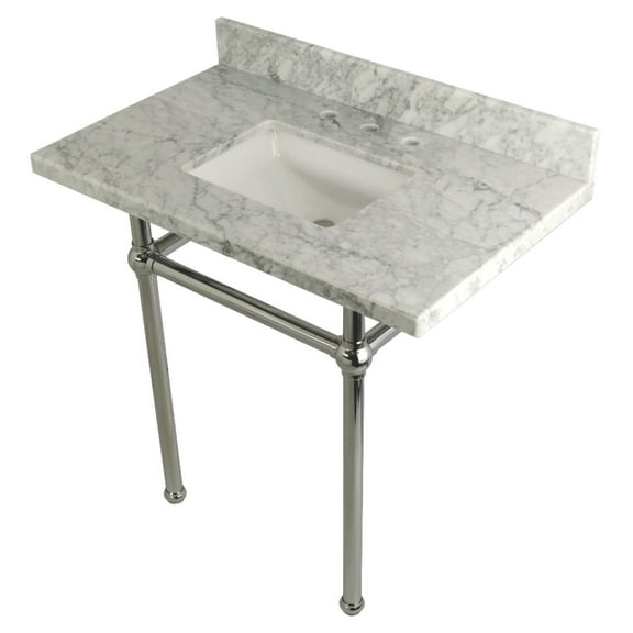Kingston Brass Kvpb36mbsq Templeton 36" Wall Mounted Marble Lavatory Console - Carrara