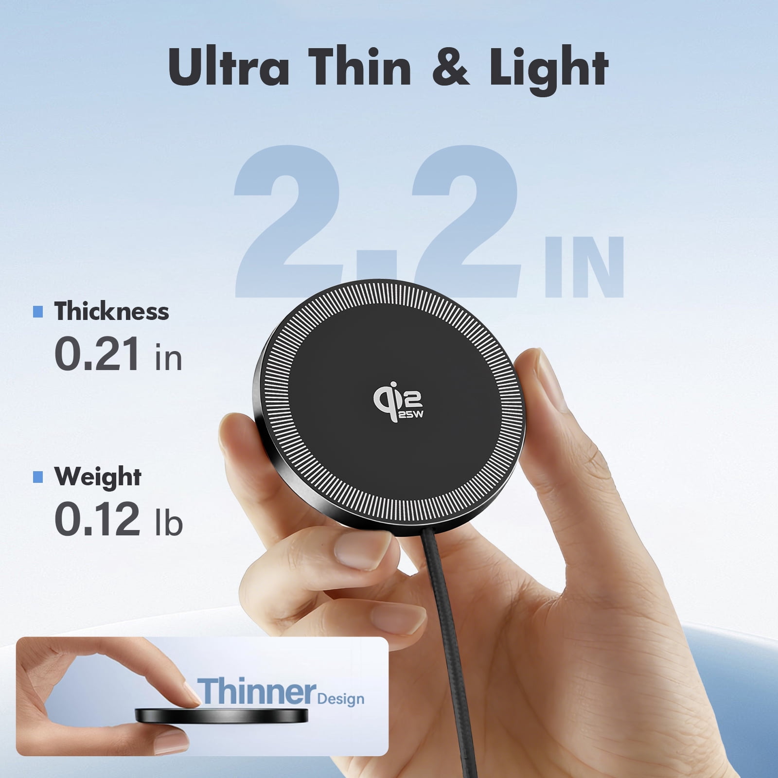 Magnetic Wireless Charger, 25W Magnetic Wireless Charging Pad Compatible for iPhone 17/16/15/14/13/12, AirPods,Ultra-Slim Case Friendly Charging Mat (Black)