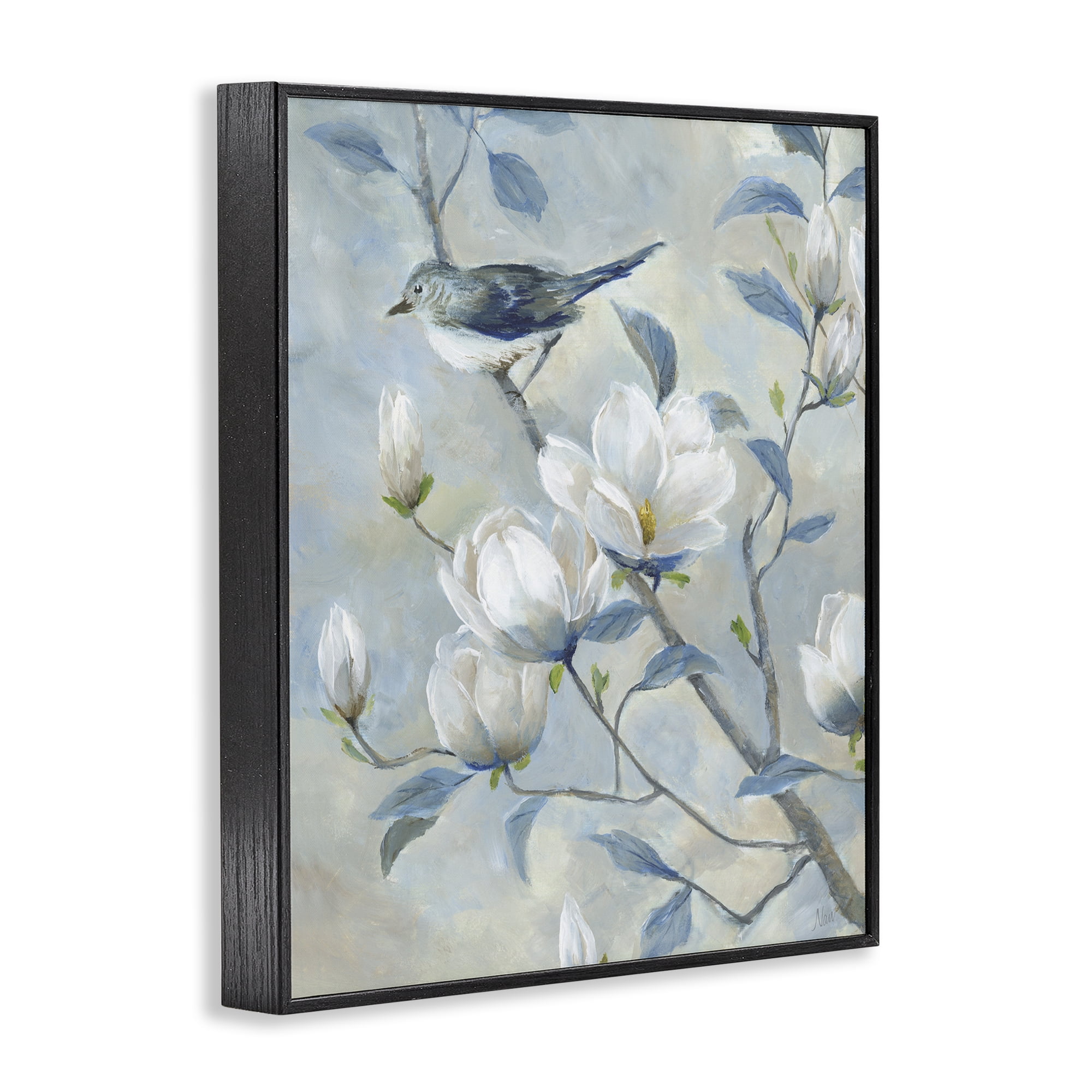 Stupell Industries Blue Bird in Magnolia Tree Black Framed Giclee Art, design by Nan