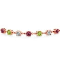 thumbnail image 2 of Gem Stone King 2.67 Ct Round Pink Tourmaline Green Peridot 18K Rose Gold Plated Silver Lab Grown Diamond Tennis Bracelet for Women (Fully Adjustable up to 9 inch), 2 of 3