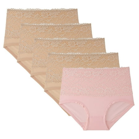 5 Pack Womens Briefs Plus Size Boyshorts Underwear High Waisted No Show Panties Underpants High Waist Seamless Boxer Briefs No Show High Waisted Thong Plus Size Stretch No Show Bikini