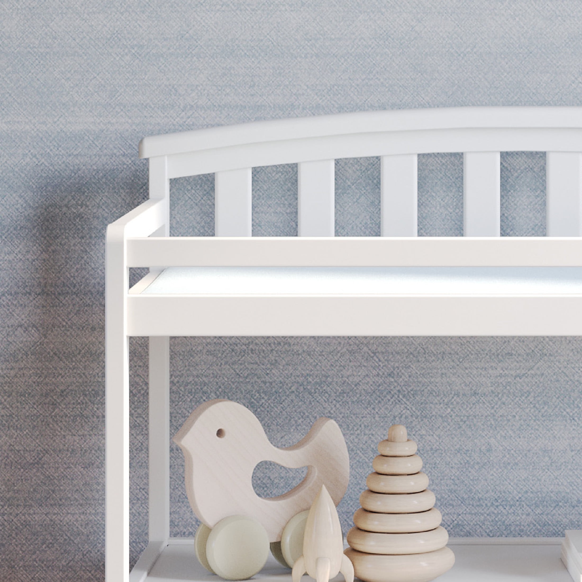 Child Craft Curve Top Changing Table with Pad & Strap, 2 Storage Shelves, Anti-Tip Kit, Matte White