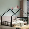 thumbnail image 4 of [Luckynote]Full Size House Bed with Roof & Colorful Lights, Metal Bed Frame with Slats & Legs, No Box Spring Needed (Black), 4 of 10