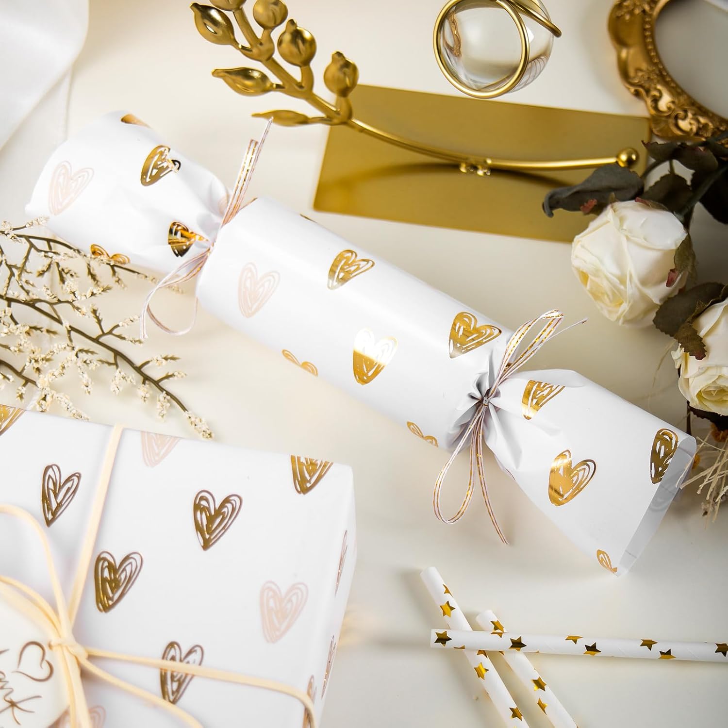 HOMERAL Foil Hearts Wrapping Paper Roll - 17in x 33ft photo 4