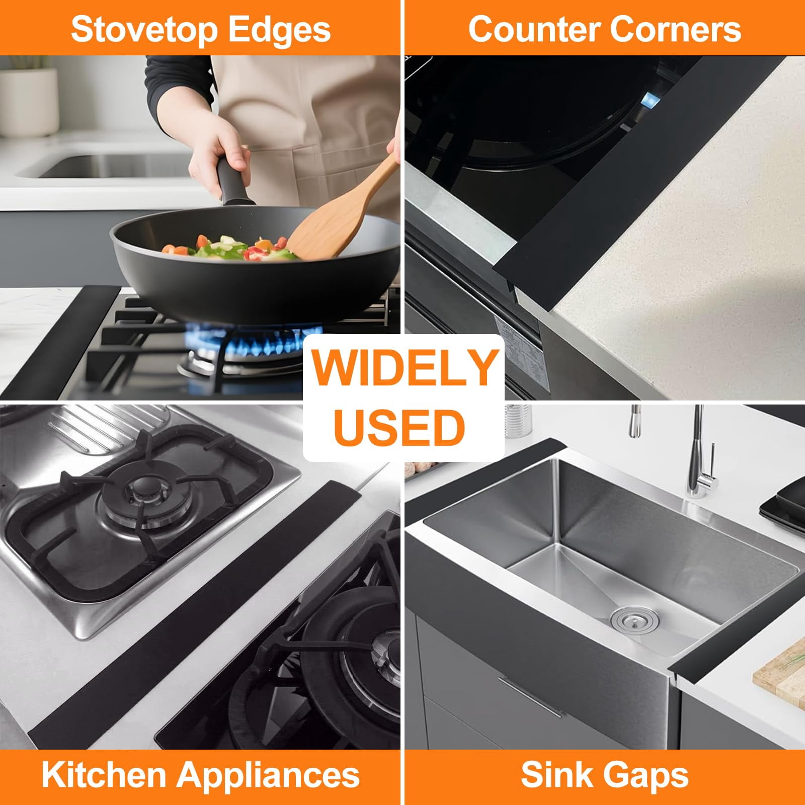 Genreen Stove Gap Covers (2 pack), Easy to Clean Gap Fillers Between Counters and Stovetops, Oven, Washer，Furniture Easy to Install Heat Resistant, Black 25 Inches