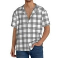 thumbnail image 3 of KLL Gray Checkboard Print Men's Shirt Short Sleeve Button Down Summer Cuba Beach Shirts- Small, 3 of 7