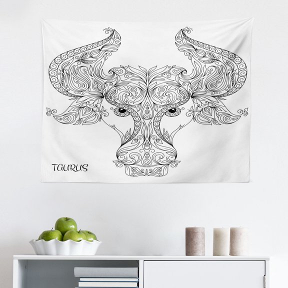 Zodiac Tapestry, Floral Images Pisces Sign Fish House of The Water Element Sensitivity Planet Sign, Fabric Wall Hanging Decor for Bedroom Living Room Dorm, 2 Sizes, Black White, by Ambesonne