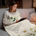 thumbnail image 5 of Flannel Fleece Throw Blankets Farm Flower Chamomile Leaf Throws Blankets, Eucalyptus Leaves on Linen Lightweight Soft Warm Blanket for Couch Sofa Bed Living Room All Season Use, 40x50in, 5 of 9
