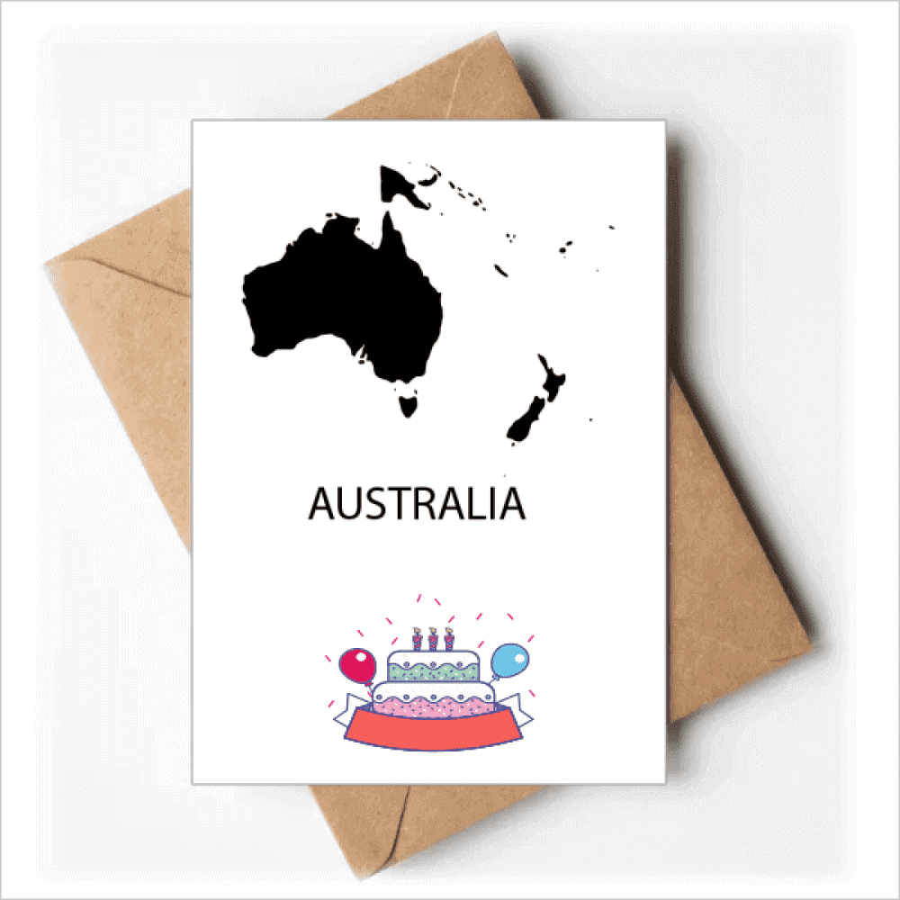 Australia Oceania Continent Outline Map Happy Birthday Greeting Cards Envelopes Blank