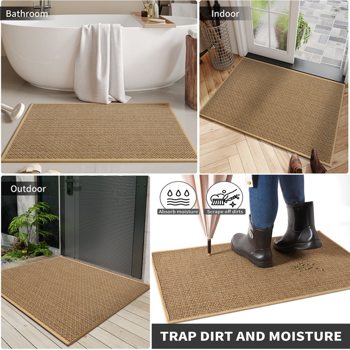 MEHOOM 32"x48" Jute Front Door Mat, Indoor Outdoor Rug, Dirt-Resistant, Low Profile, Easy Clean, Anti-Slip Doormat, Multi-Functional Welcome Mat for Garden, Balcony, Porch, Entryway (Natural Brown)