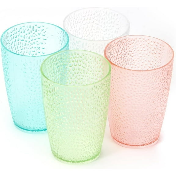 FASTBIRD Set of 4 Acrylic Drinking Cups, 12 oz Unbreakable Water Tumbler, Reusable Plastic Drinking Glasses, Stackable Beverage Tumbler for Juice, Lemonade, Ice Coffee, Dishwasher Safe