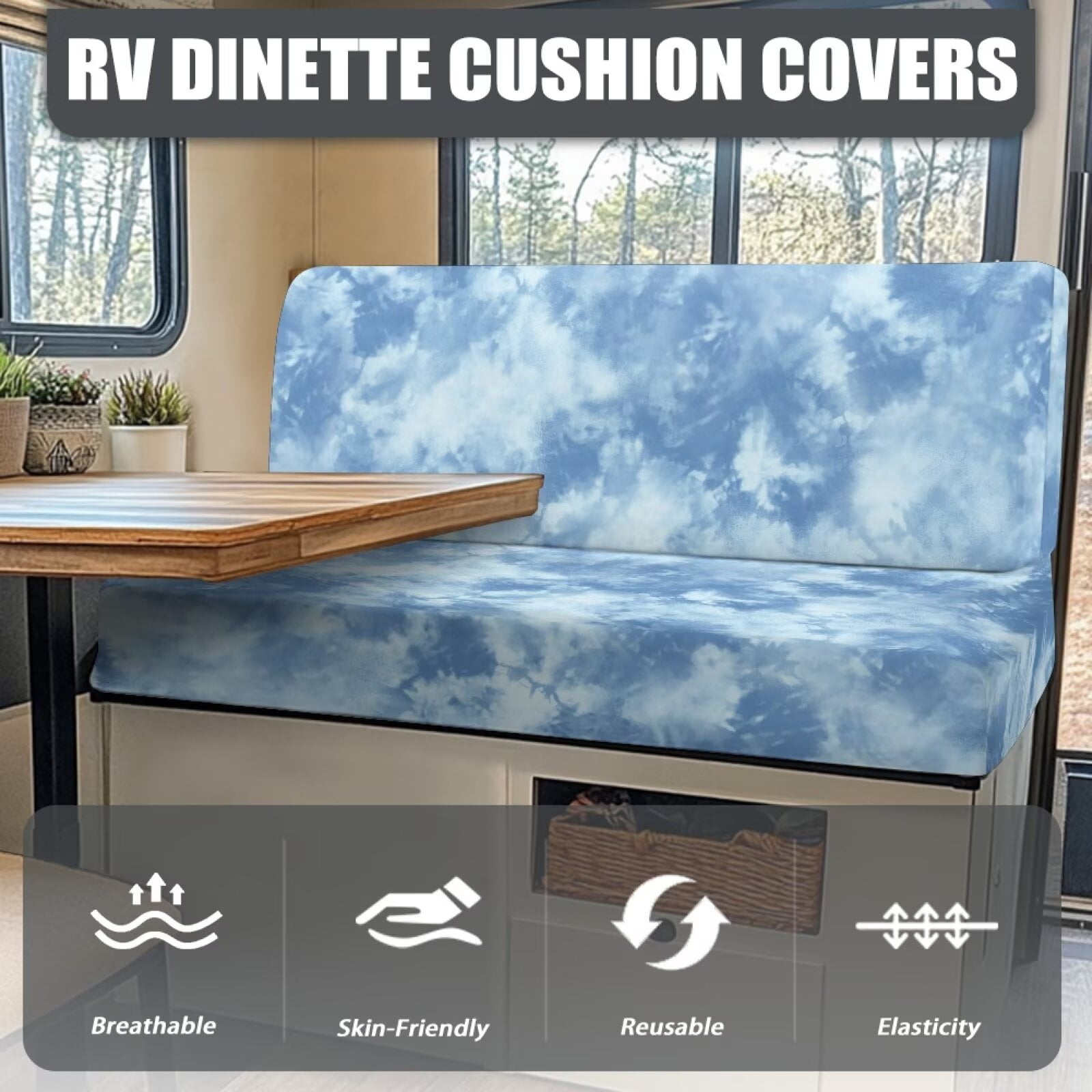 XYZCANDO Blue Sky RV Dinette Cushions Stretchable Camper Accessories Universal Furniture Covers for Sofa and Loveseat Comfortable Sofa Slip Covers for 2 Seat Cushion Couch Slipcovers Blue