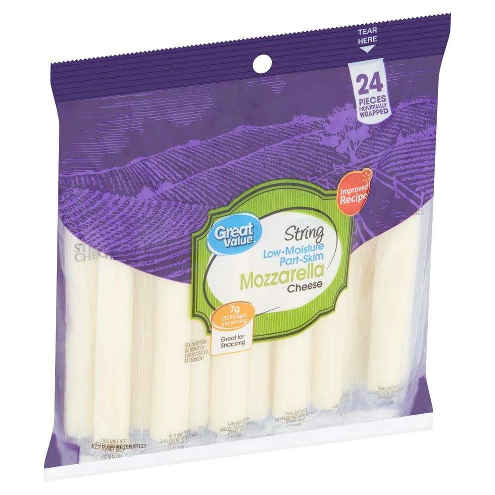 Great Value String LowMoisture PartSkim Mozzarella Cheese, 24 count